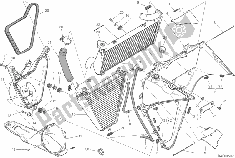Tutte le parti per il Refrigeratore D'acqua del Ducati Superbike 959 Panigale ABS Brasil 2017